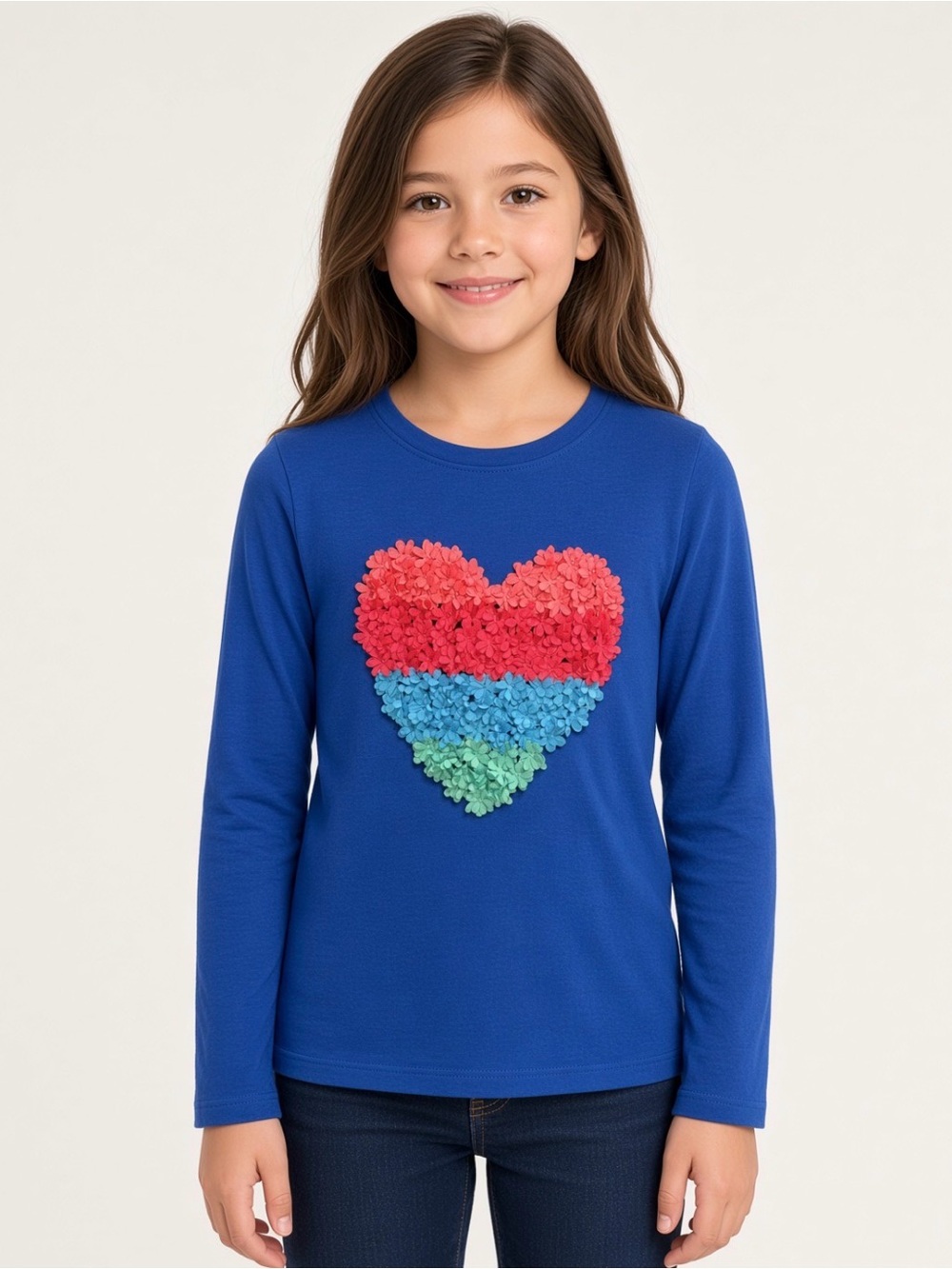 Hatley Girls Size 8 Blue Floral Heart Long Sleeve Tee NWT
